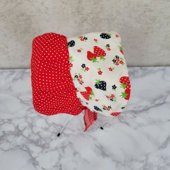 Vintage Bonnet Red and White Polka Dot Strawberry Kids Sun Hat Bicentennial - Picture 5 of 12
